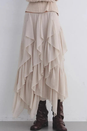 Irregular Ruffled Chiffon Skirt