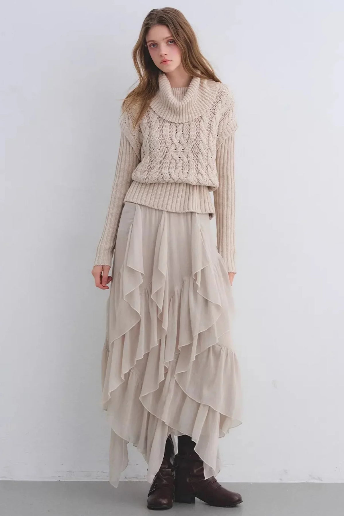 Irregular Ruffled Chiffon Skirt
