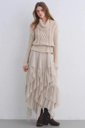 Irregular Ruffled Chiffon Skirt