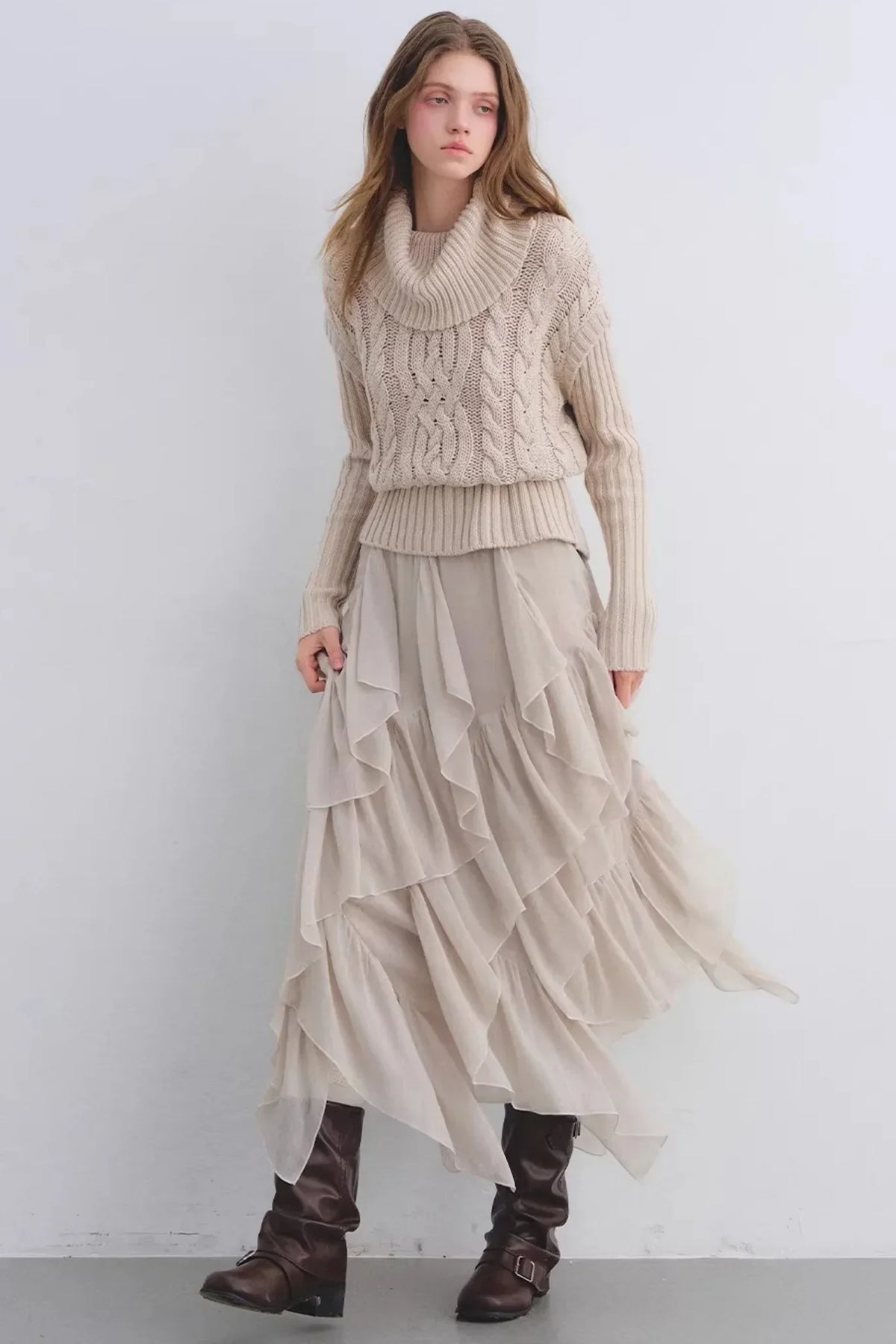Irregular Ruffled Chiffon Skirt
