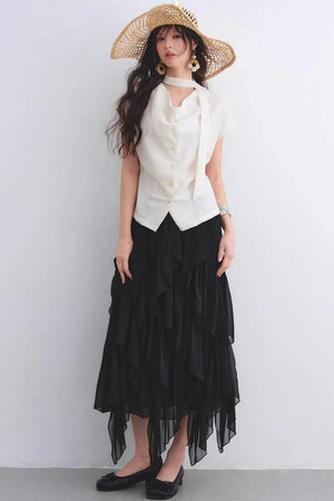 Irregular Ruffled Elastic Chiffon Skirt