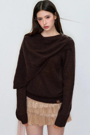 Irregular Shawl Collar Wool Sweater