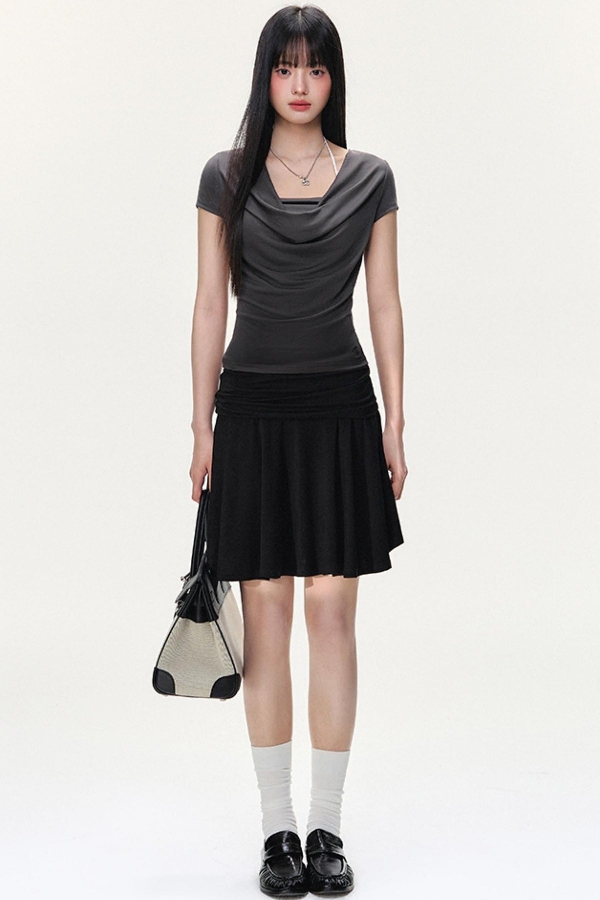 Irregular Striped Tencel Skirt