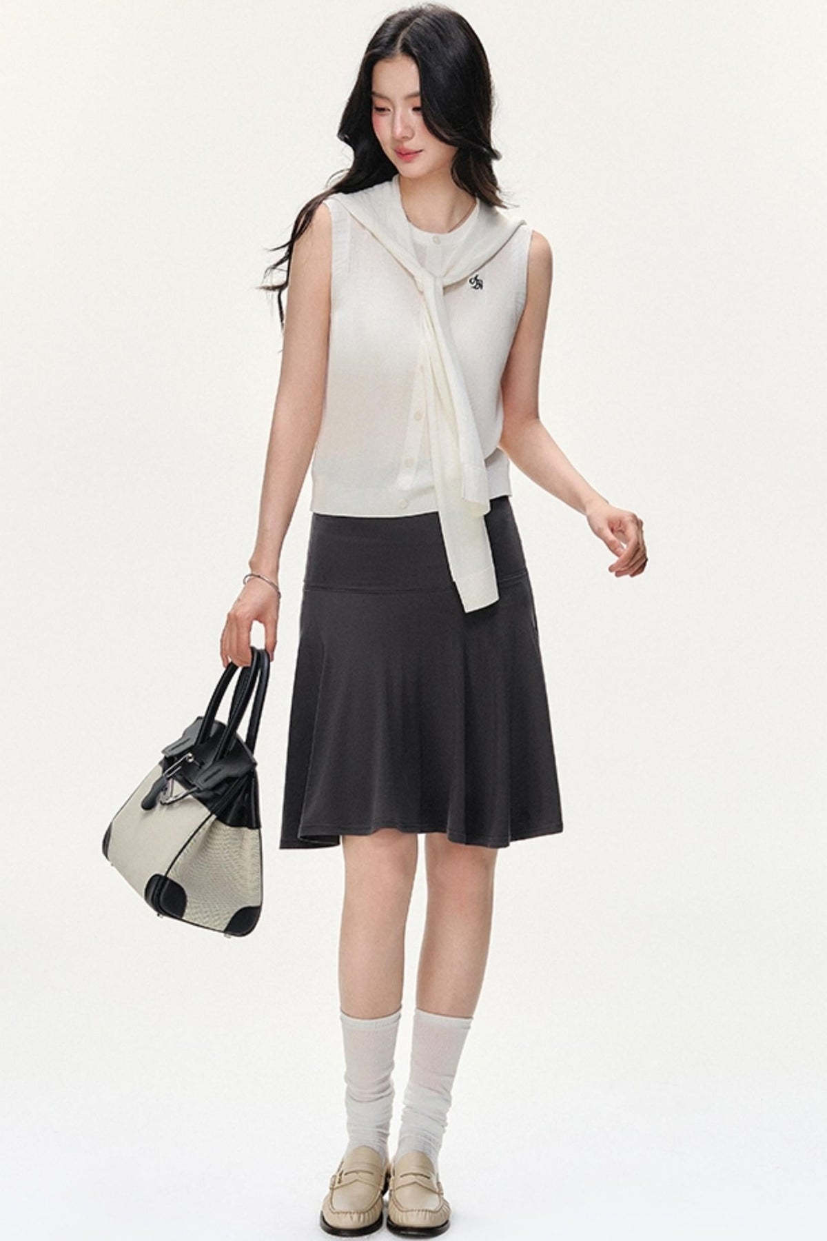 Irregular Striped Tencel Skirt