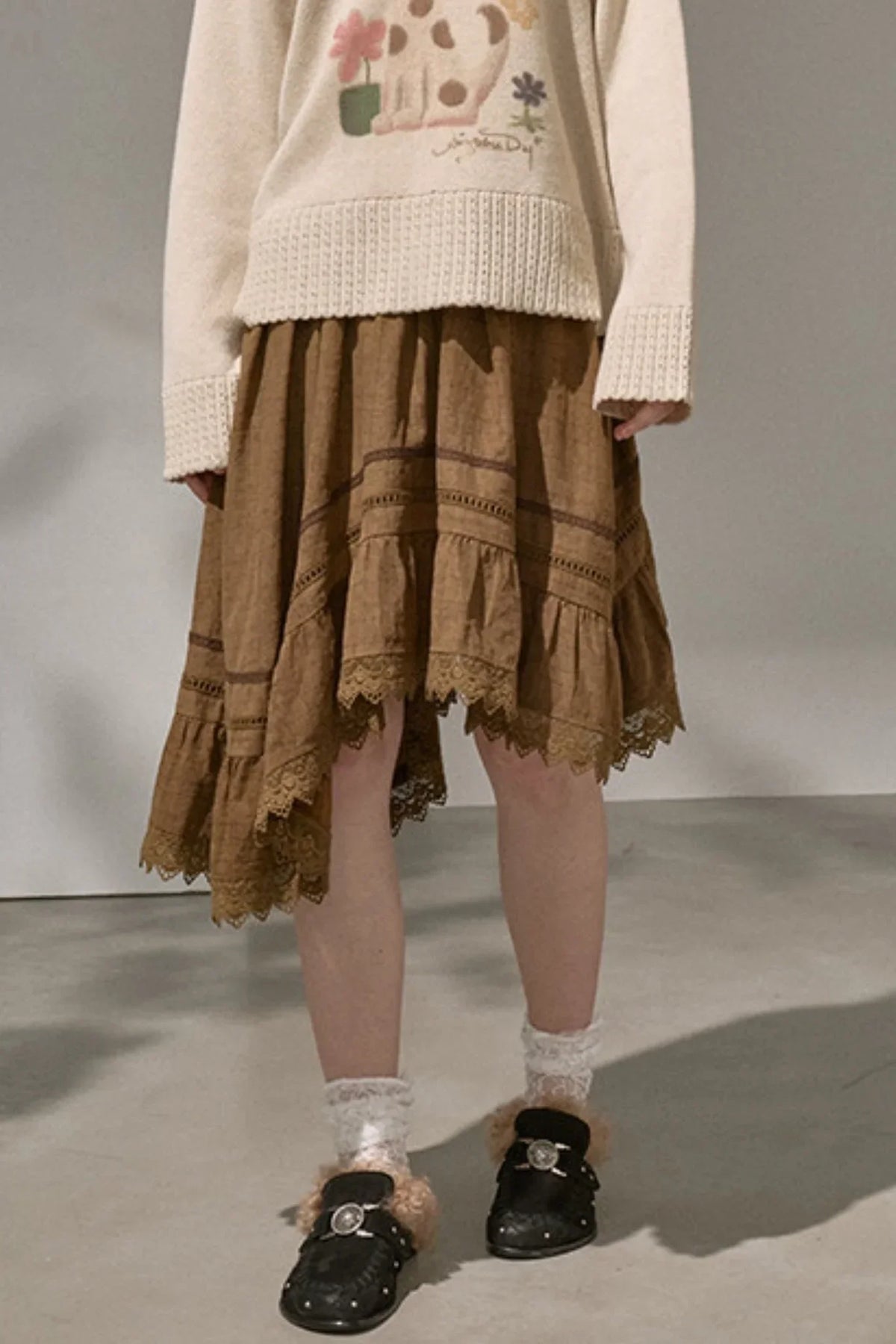 Irregular Wave Patchwork Midi Skirt