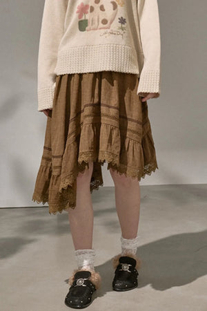 Irregular Wave Patchwork Midi Skirt