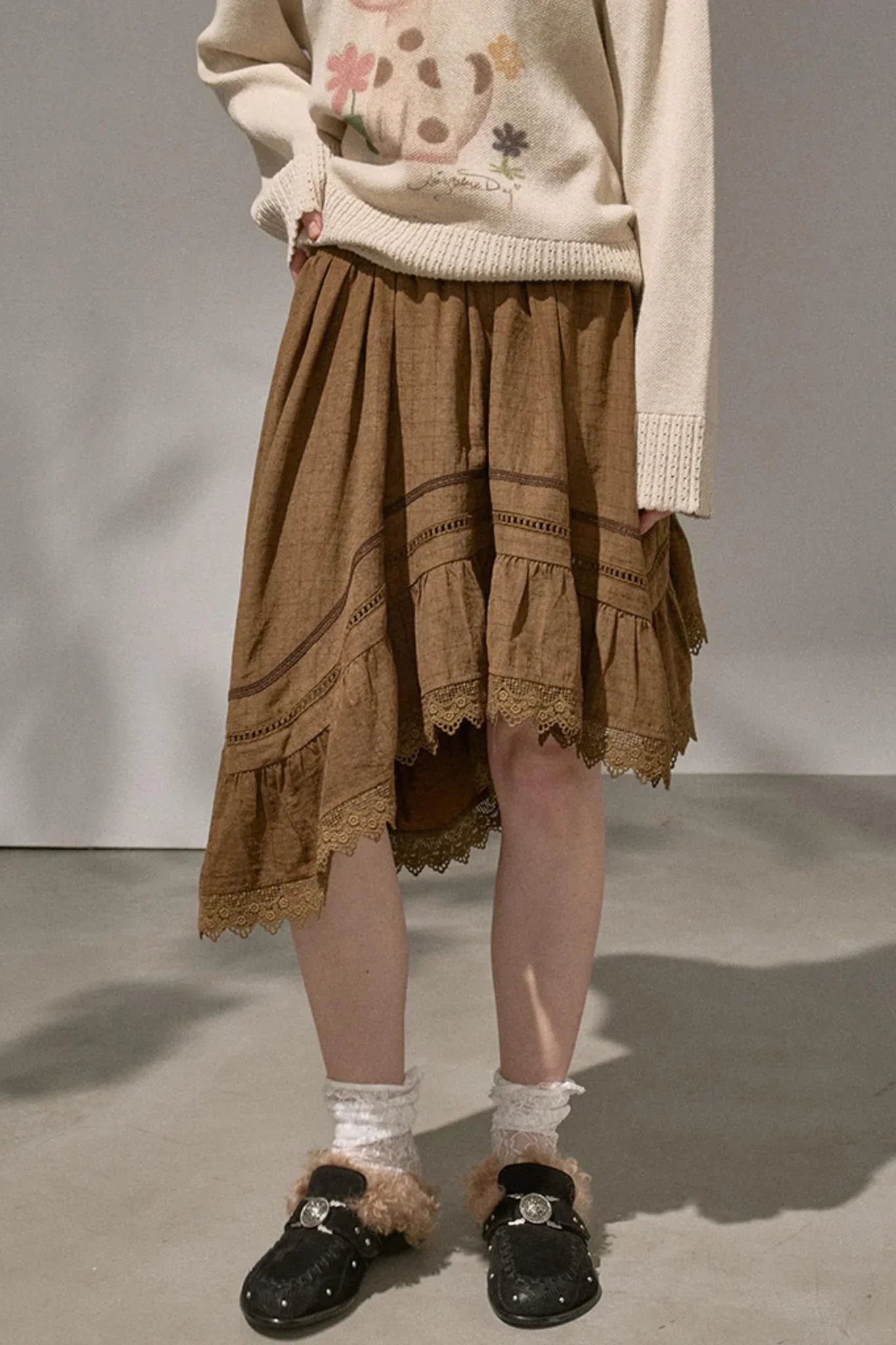 Irregular Wave Patchwork Midi Skirt