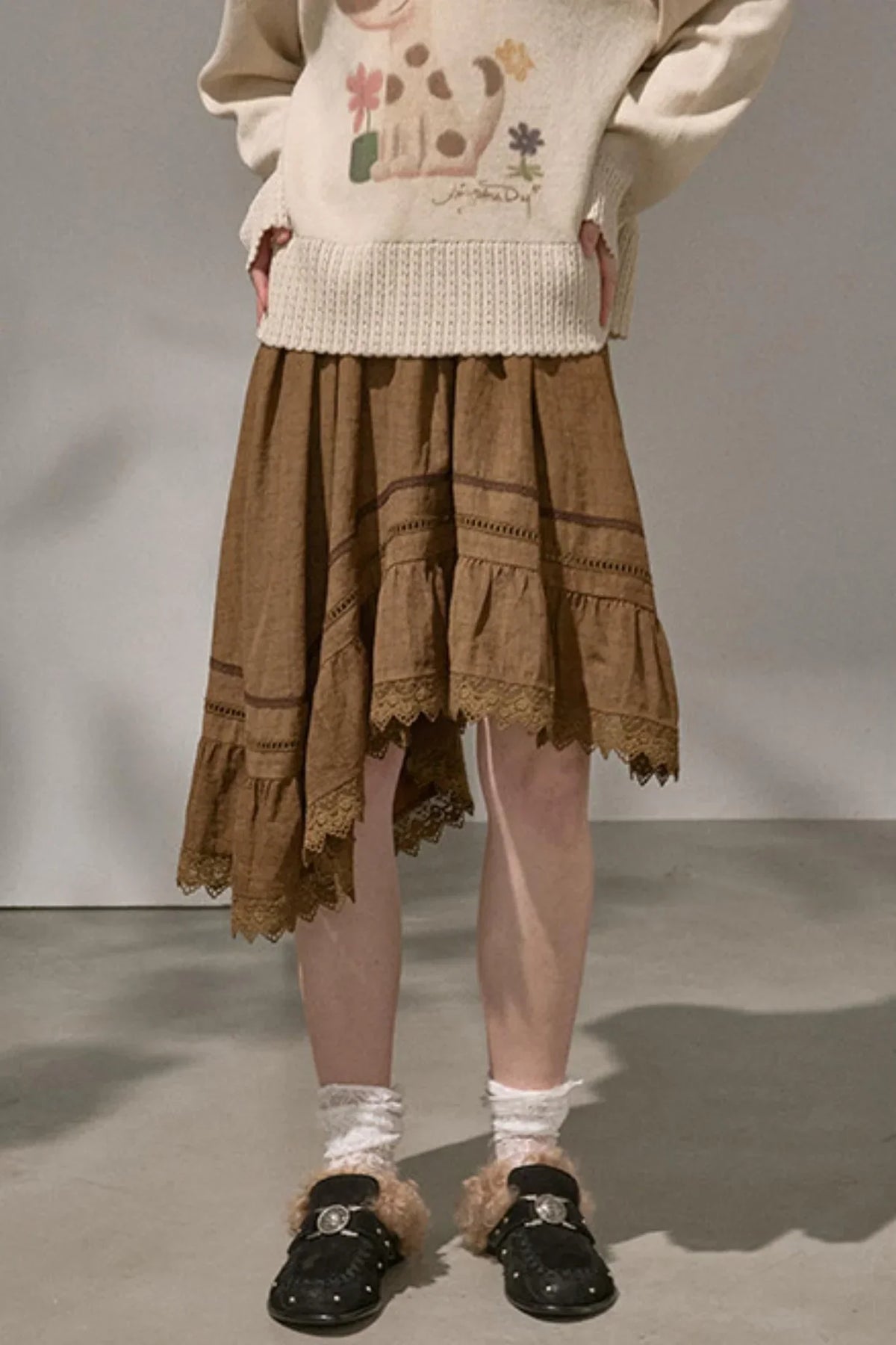 Irregular Wave Patchwork Midi Skirt