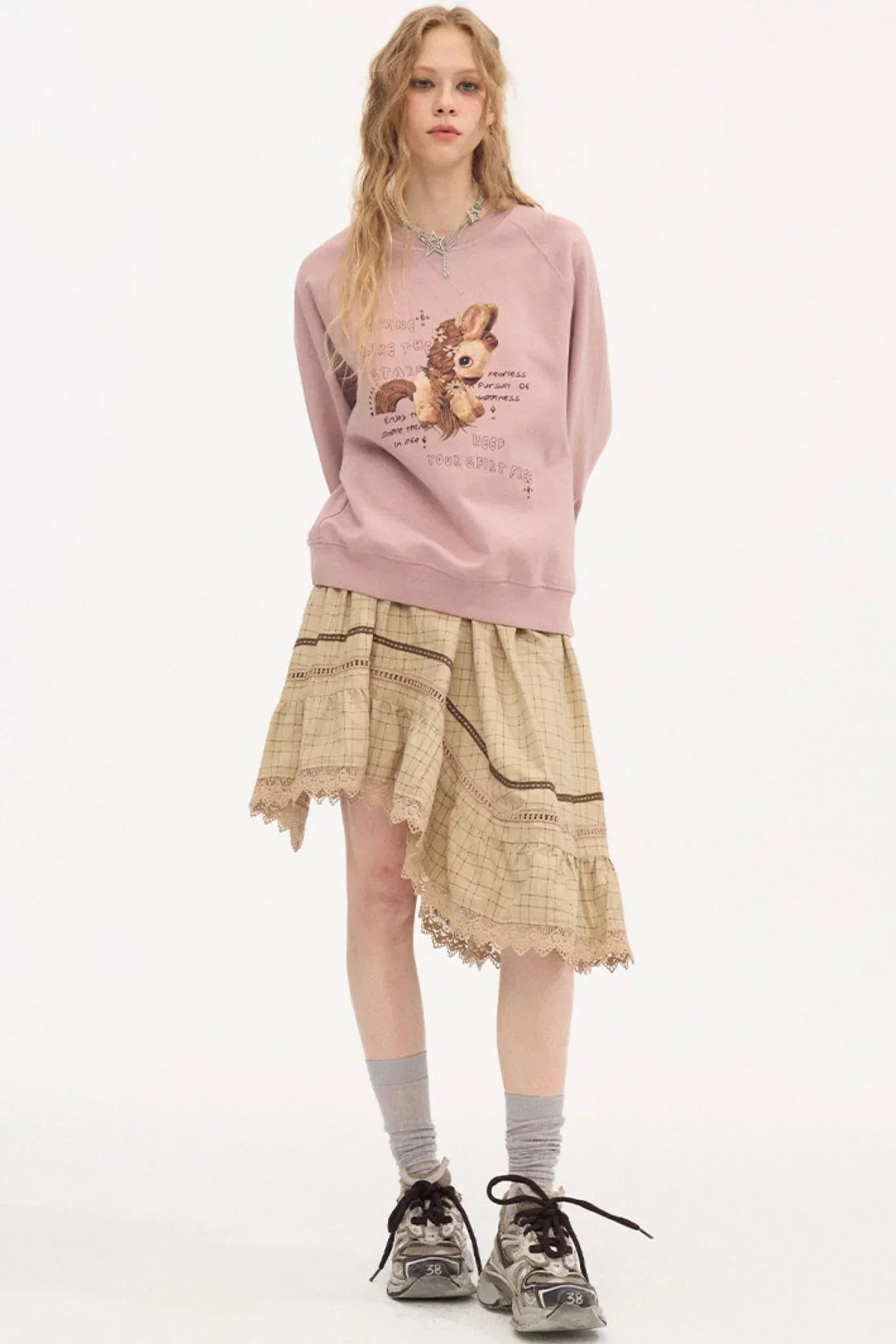 Irregular Wave Patchwork Midi Skirt