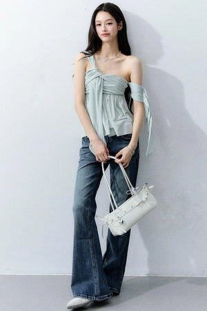 Island Green Asymmetrical Off-Shoulder Top Set-Up