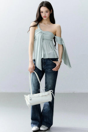 Island Green Asymmetrical Off-Shoulder Top Set-Up