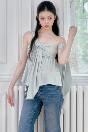 Island Green Asymmetrical Off-Shoulder Top Set-Up