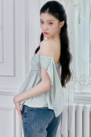 Island Green Asymmetrical Off-Shoulder Top Set-Up