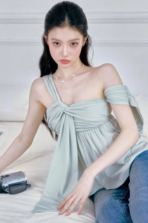 Island Green Asymmetrical Off-Shoulder Top Set-Up