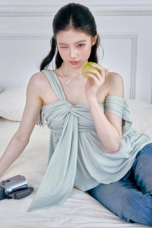 Island Green Asymmetrical Off-Shoulder Top Set-Up