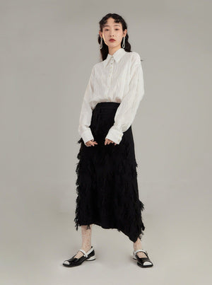 jacquard A-line wool midi skirt