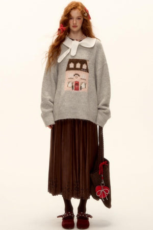 Jacquard Embroidered Wool Sweater