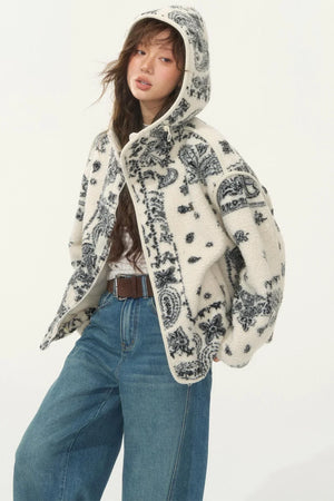Jacquard Fleece Hooded Jacket
