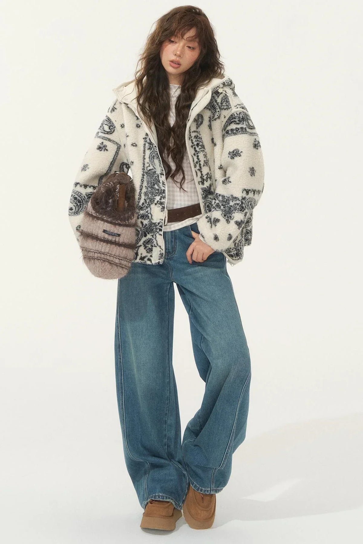 Jacquard Fleece Hooded Jacket