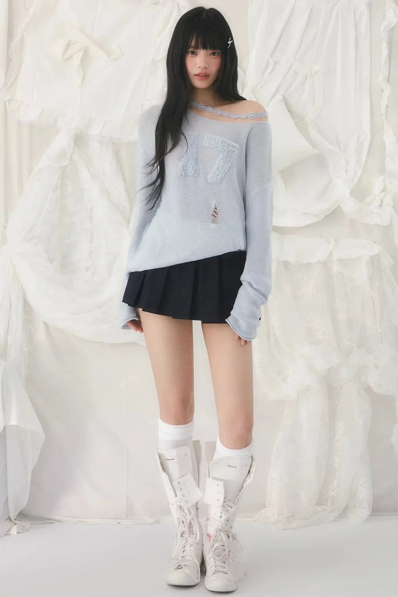 Jacquard Off-Shoulder Blouse