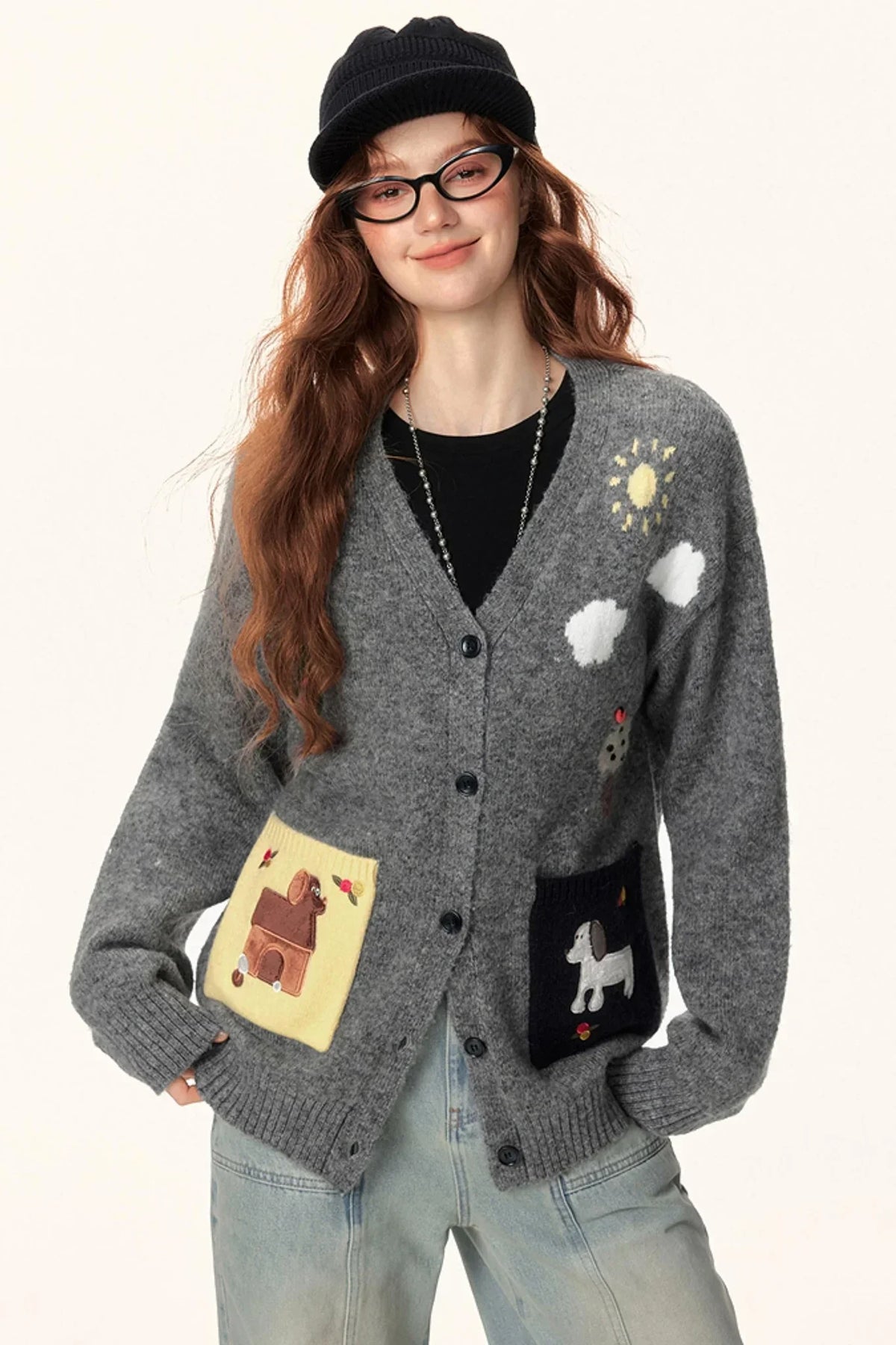 Jacquard V-Neck Cardigan Sweater