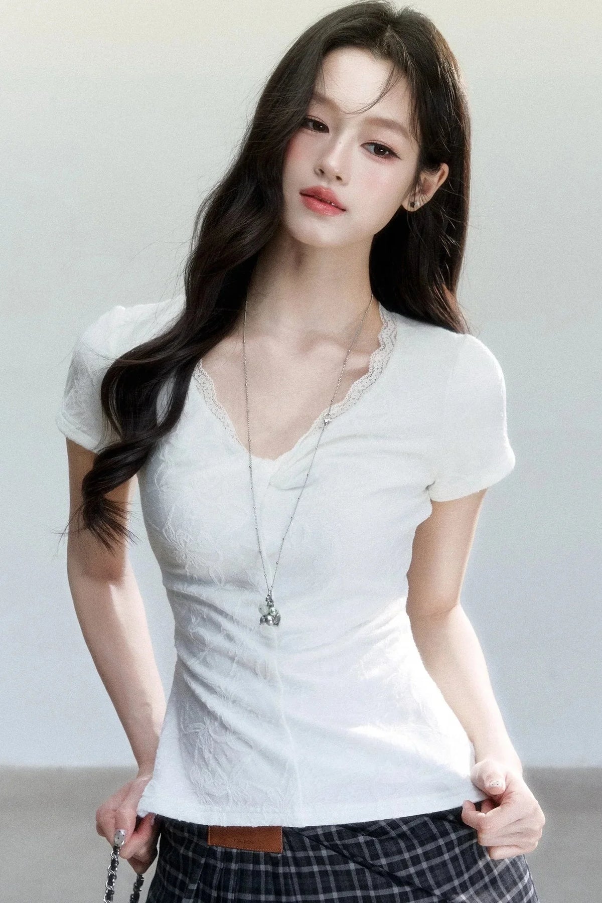 Jacquard V-Neck Textured Top