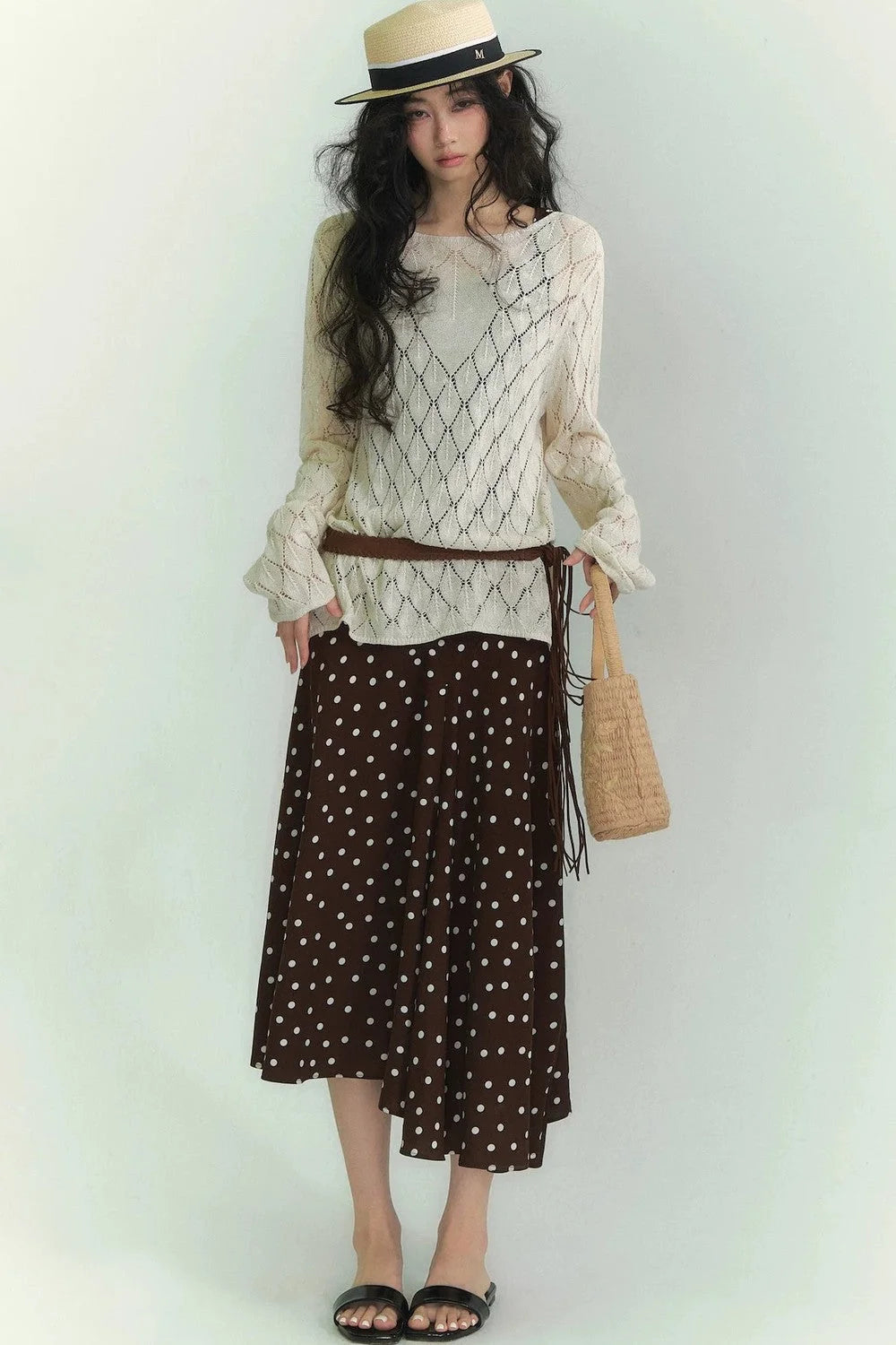 Japanese Paper Yarn Lattice Sweater