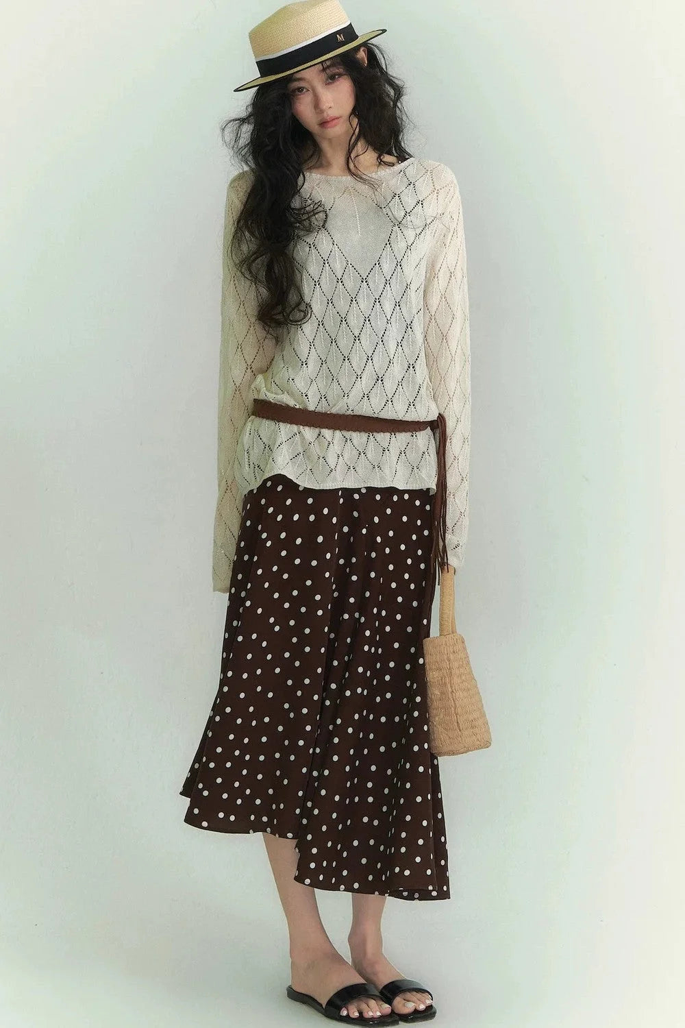 Japanese Paper Yarn Lattice Sweater