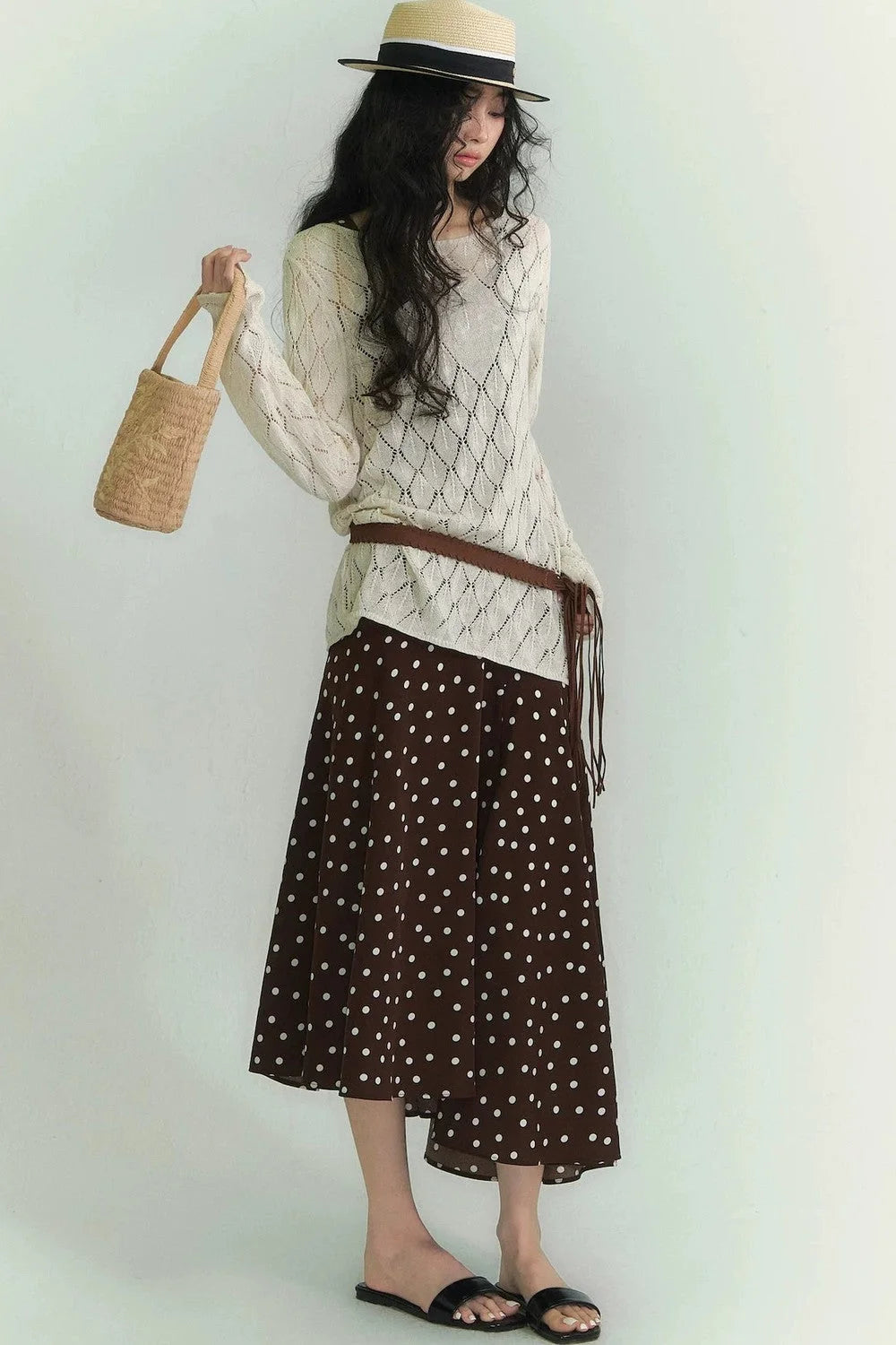 Japanese Paper Yarn Lattice Sweater