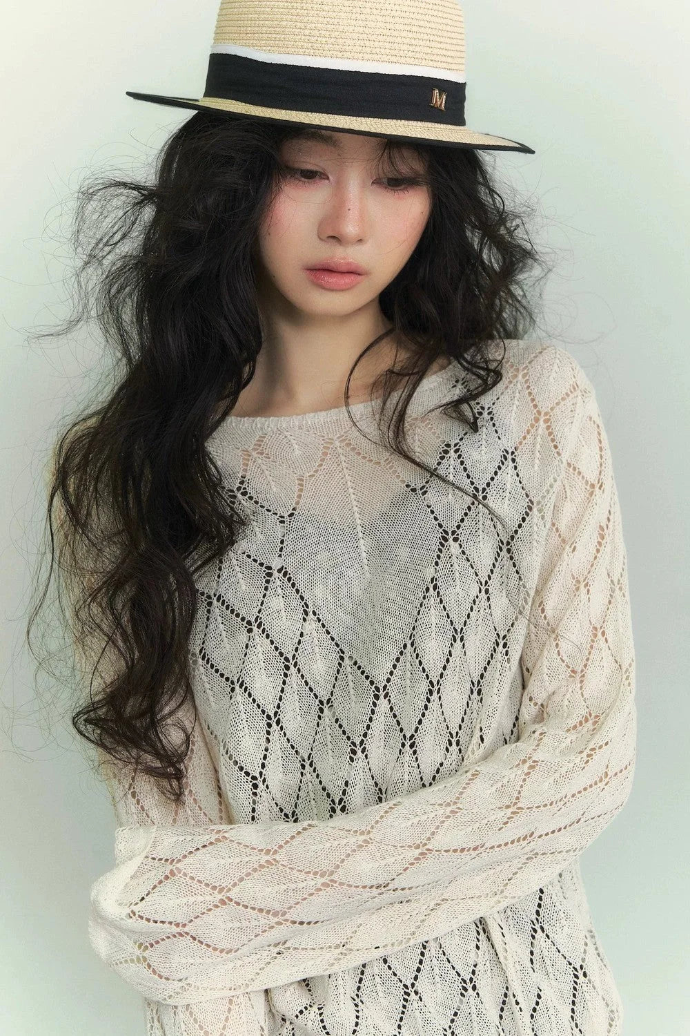 Japanese Paper Yarn Lattice Sweater