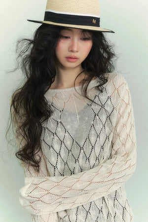 Japanese Paper Yarn Lattice Sweater
