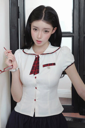 JK Uniform Plaid Bow Tie and Top Set
