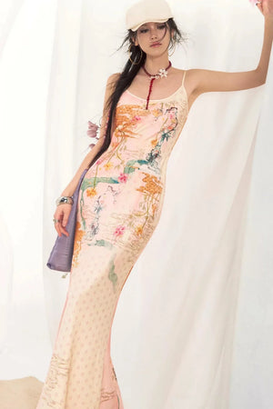 Jungle Leopard Stitch Floral Print Slip Dress Set-Up