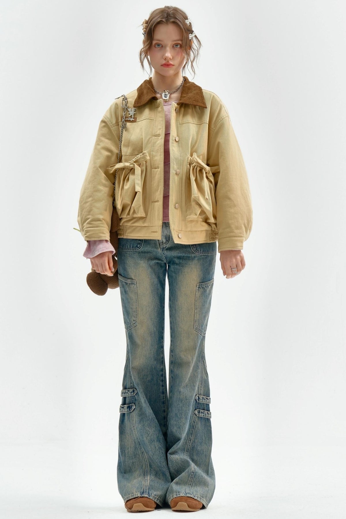 Khaki Corduroy Overalls Jacket