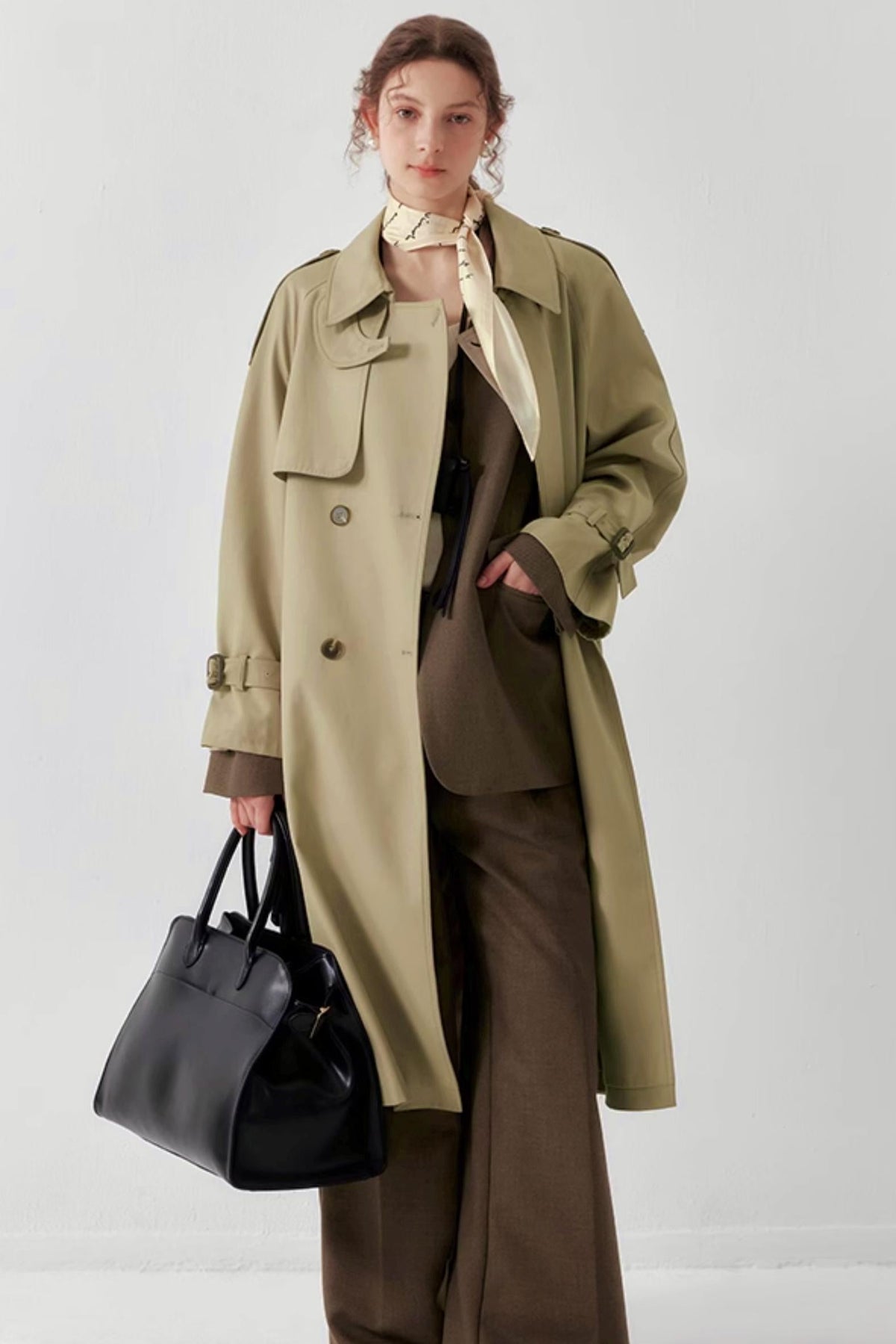 Khaki Draped Trench Coat