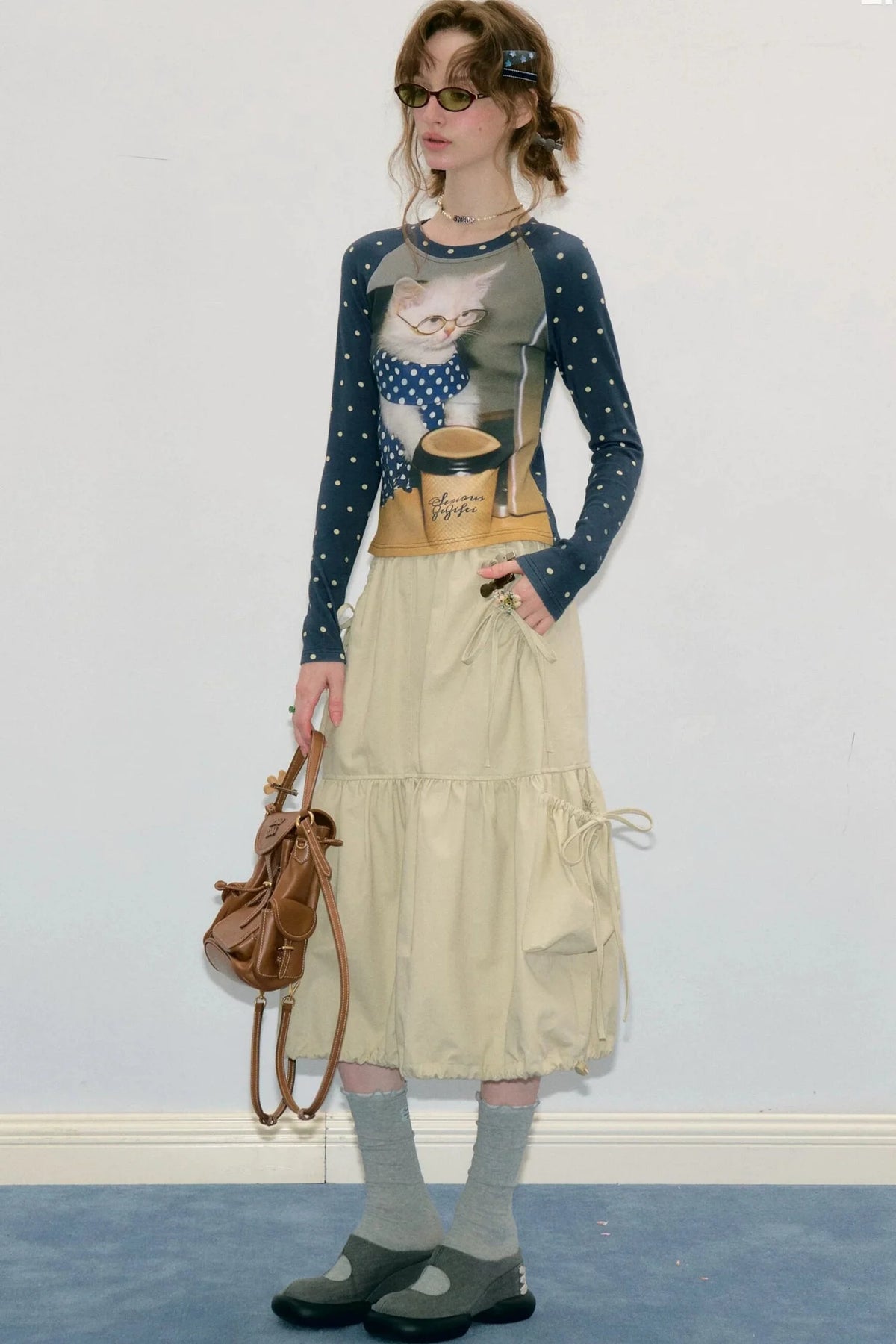Khaki Drawstring Skirt