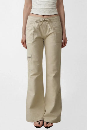 Khaki Flared Workwear Pants