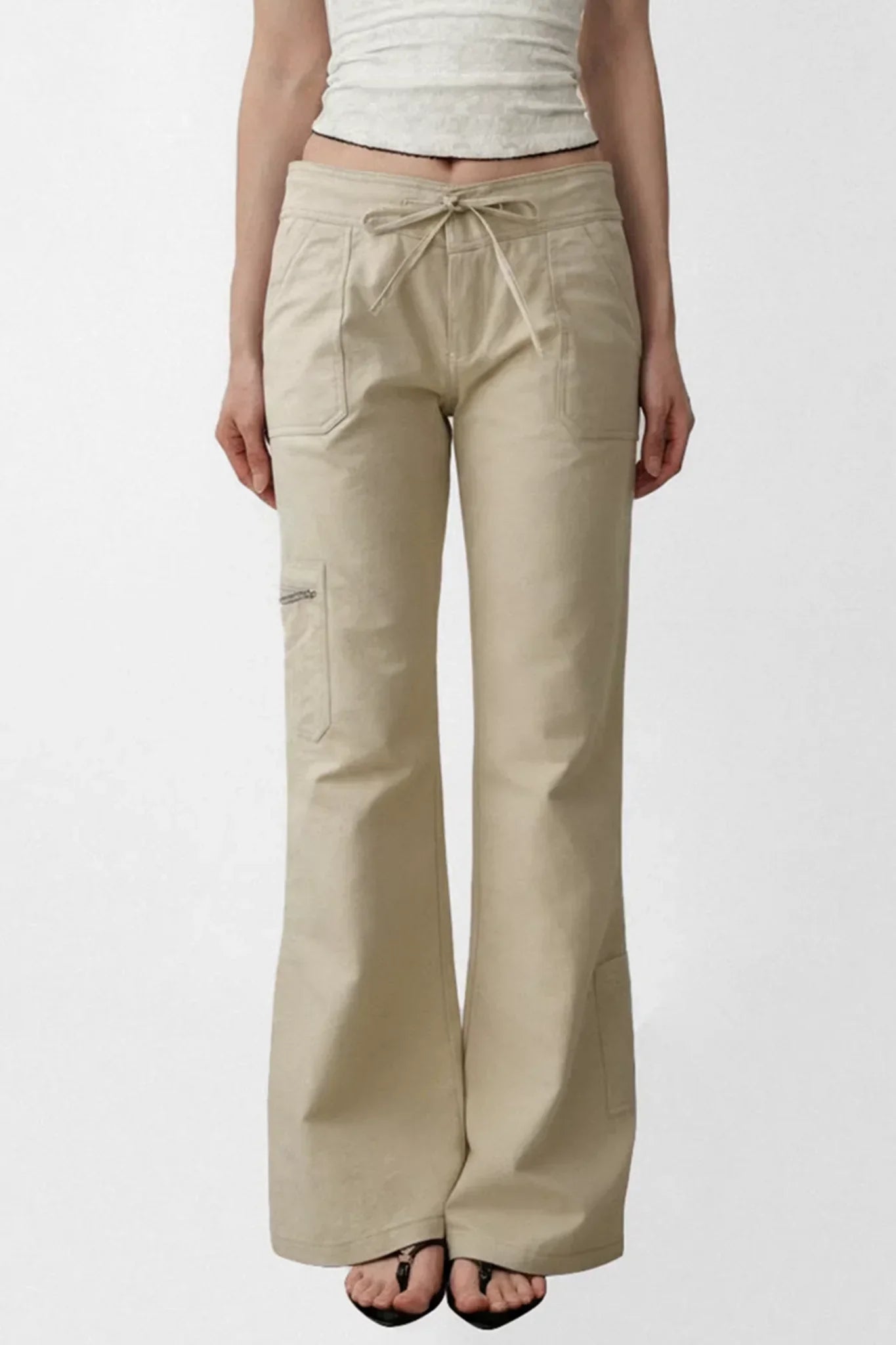 Khaki Flared Workwear Pants