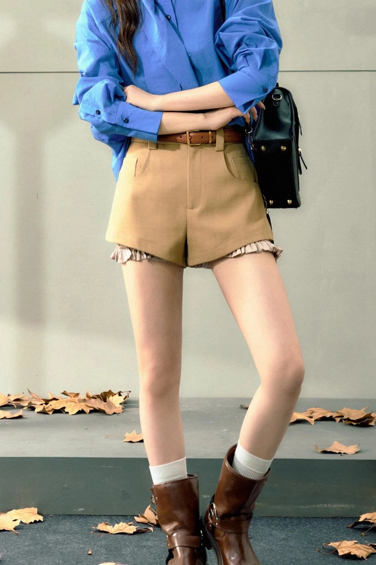 Khaki High-Waist Shorts