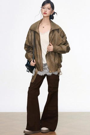 Khaki Leather Jacket Set-Up
