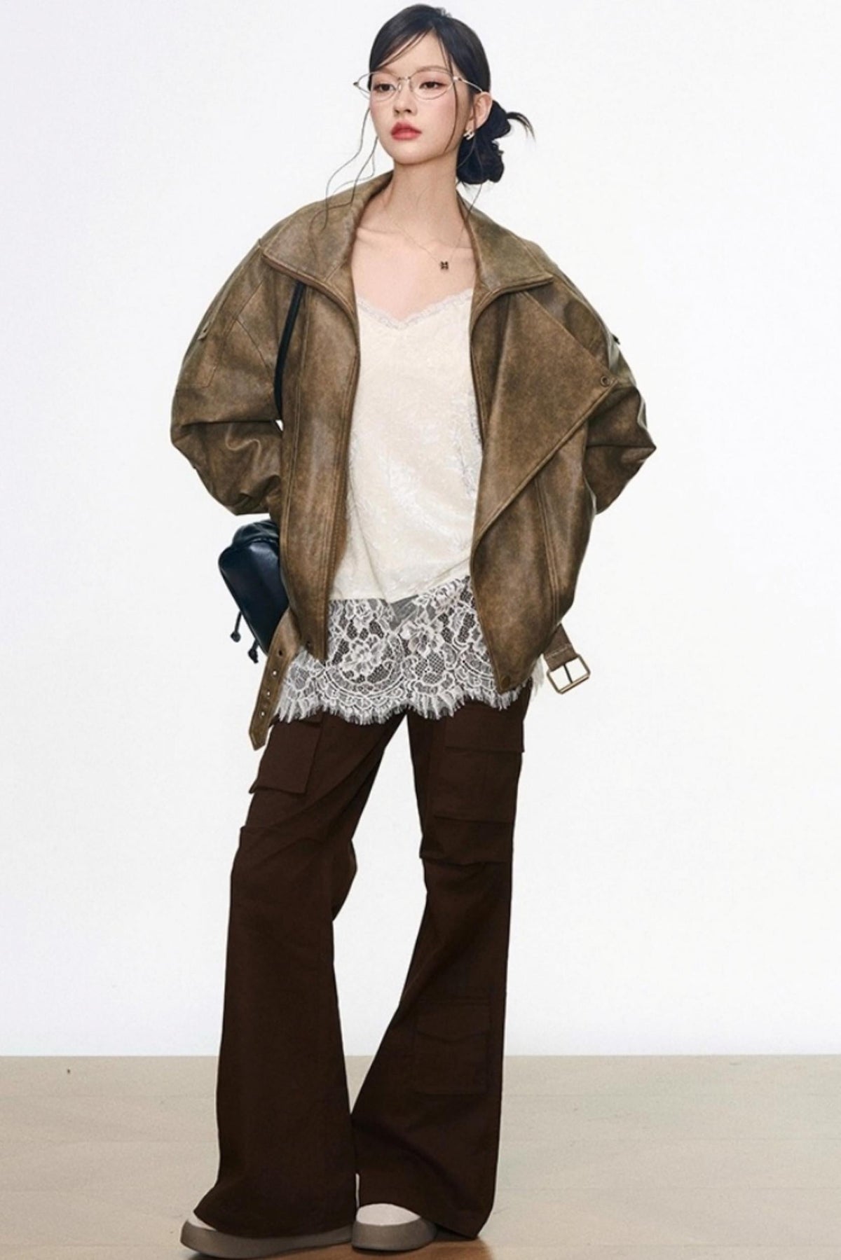 Khaki Leather Jacket Set-Up
