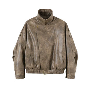 Khaki Leather Jacket Set-Up