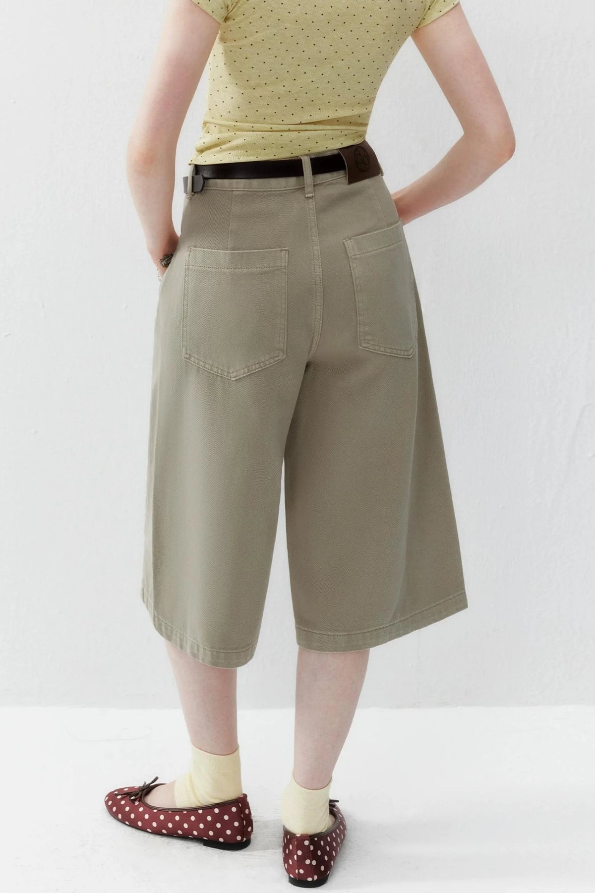 Khaki Straight-Leg Cotton Shorts