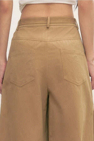 Khaki Tie-Waist Wide-Leg Pants