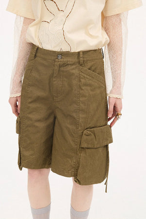 Khaki Washed Pocket Shorts