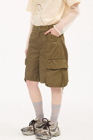 Khaki Washed Pocket Shorts