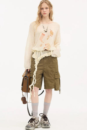 Khaki Washed Pocket Shorts
