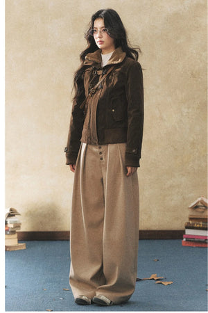 Khaki Wide-Leg Casual Pants