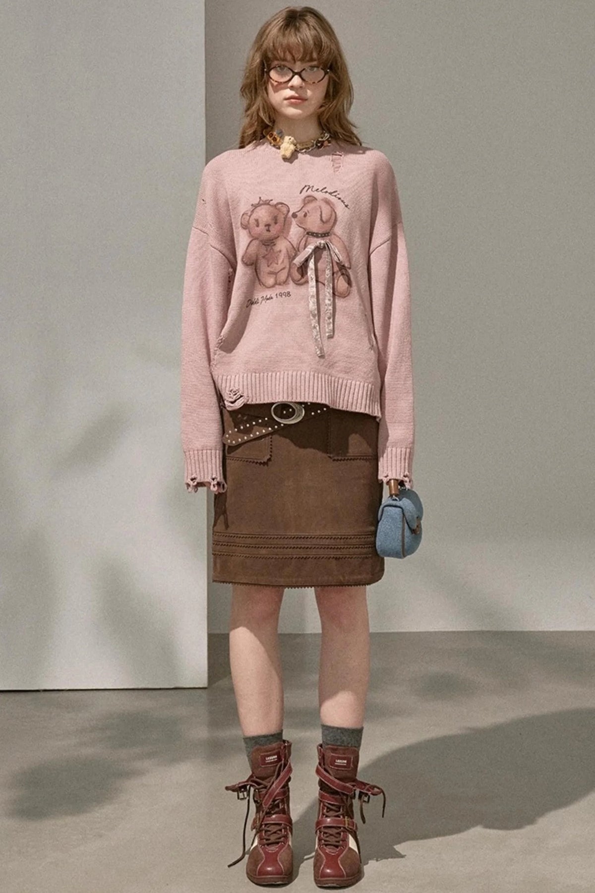Kiss Bear Print Long Sleeve Sweater