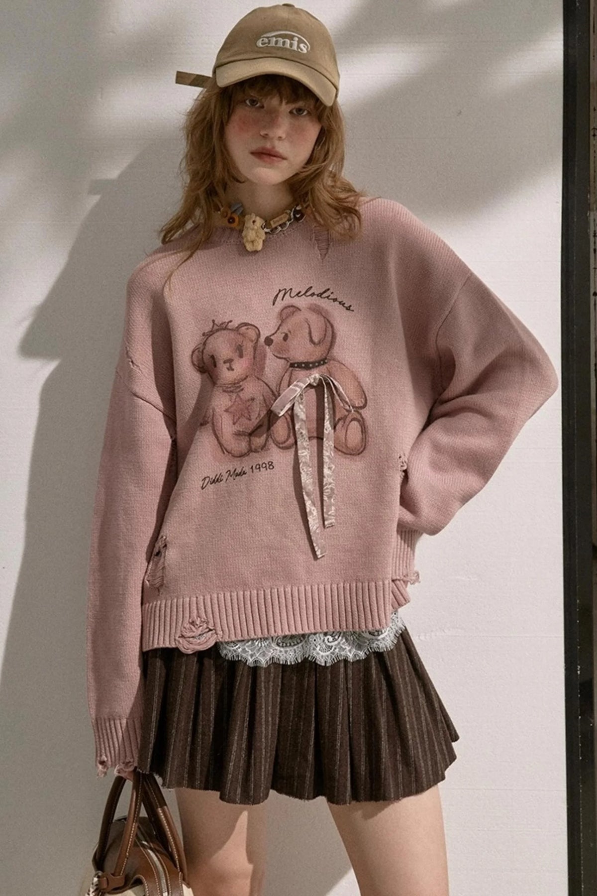 Kiss Bear Print Long Sleeve Sweater
